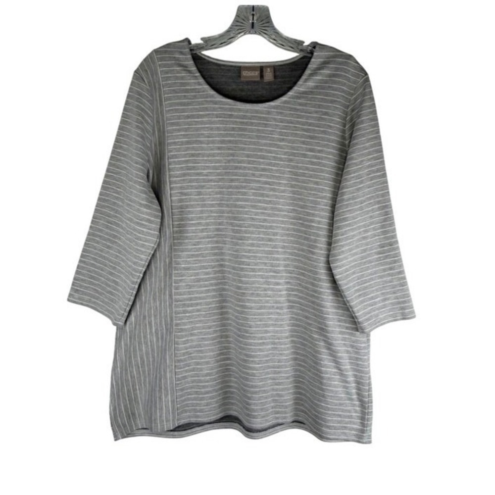 Chico's Gray Striped 3/4 Sleeve Knit Top Size XL Mixed Stripe Panel